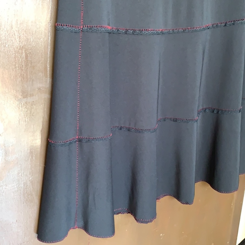 🦇GOTH long patched skirt. Lace/red stitches!💢